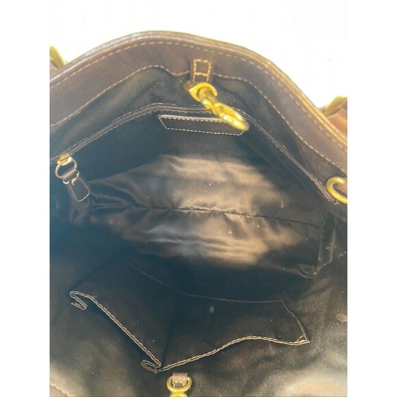 COACH WOMENS DOUBLE HANDLE TASSEL BROWN LEATHER SACHEL PURSE 15 X 8 - Picture 6 of 6